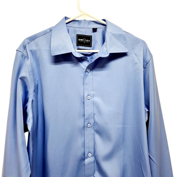 Shield-X Flex Blue Long Sleeve ButtonUp Shirt Silk Size L Design In Italy Mens - Picture 5 of 11